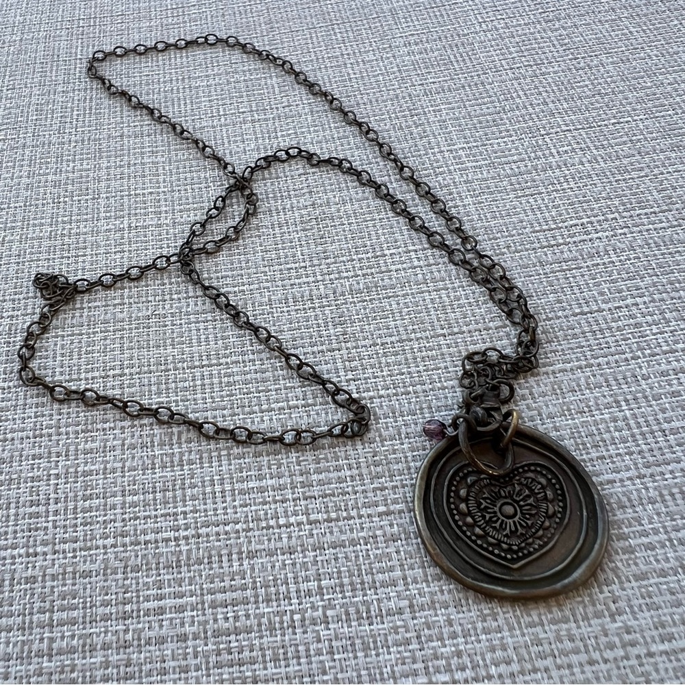 Bob Siemon Christian Designs Love With All My Heart Copper Color Necklace 29”